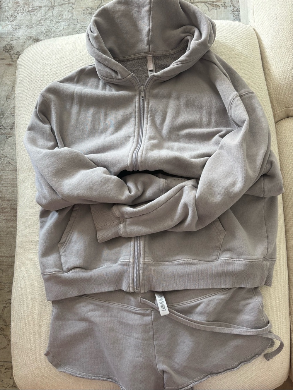 SKIMS Purple- Gray Zip-Up Hoodie & Shorts Set